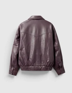 Bomber cuir bordeaux oversize Femme