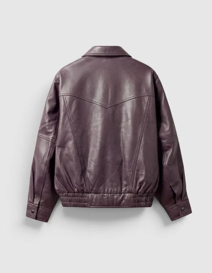 Bomber cuir bordeaux oversize Femme
