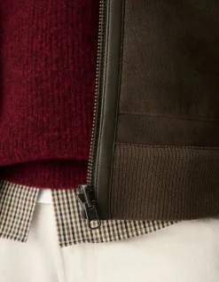 Bomber réversible kaki cuir retourné Homme