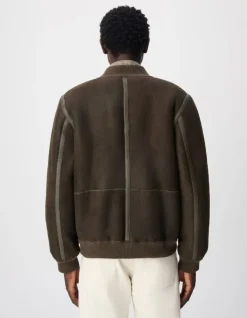 Bomber réversible kaki cuir retourné Homme
