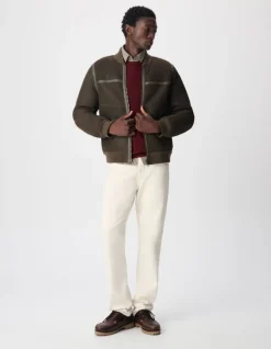 Bomber réversible kaki cuir retourné Homme