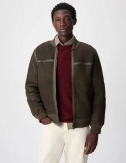 Bomber réversible kaki cuir retourné Homme