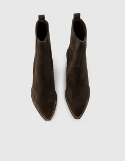 Boots marron cuir velours esprit santiag Femme
