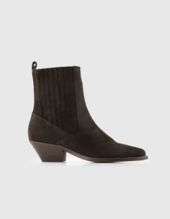 Boots marron cuir velours esprit santiag Femme