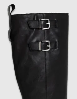 Bottes noires cuir esprit motard double boucle Femme