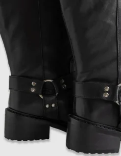 Bottes noires cuir esprit motard double boucle Femme