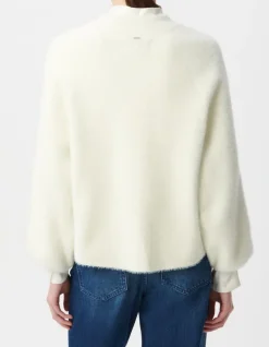 Cardigan blanc tricot duveteux poches à rabat pressionné Femme
