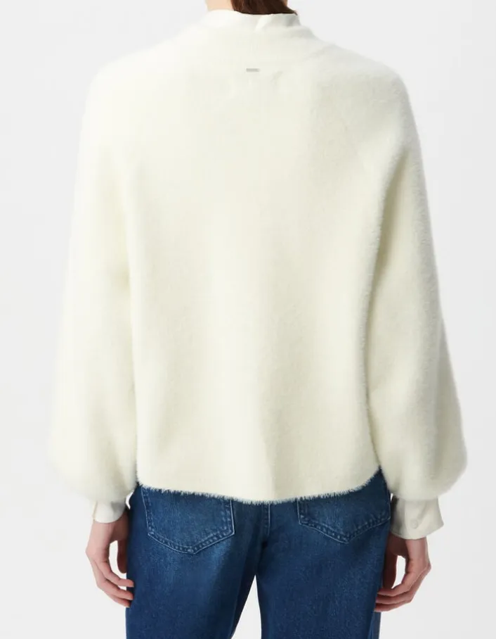 Cardigan blanc tricot duveteux poches à rabat pressionné Femme