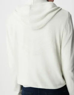 Cardigan blanc tricot pailleté motif chevrons ajouré dos Femme