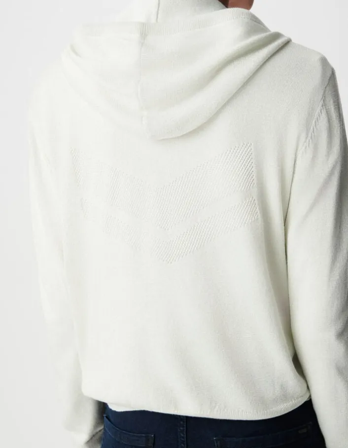 Cardigan blanc tricot pailleté motif chevrons ajouré dos Femme