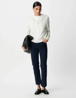 Cardigan blanc tricot pailleté motif chevrons ajouré dos Femme