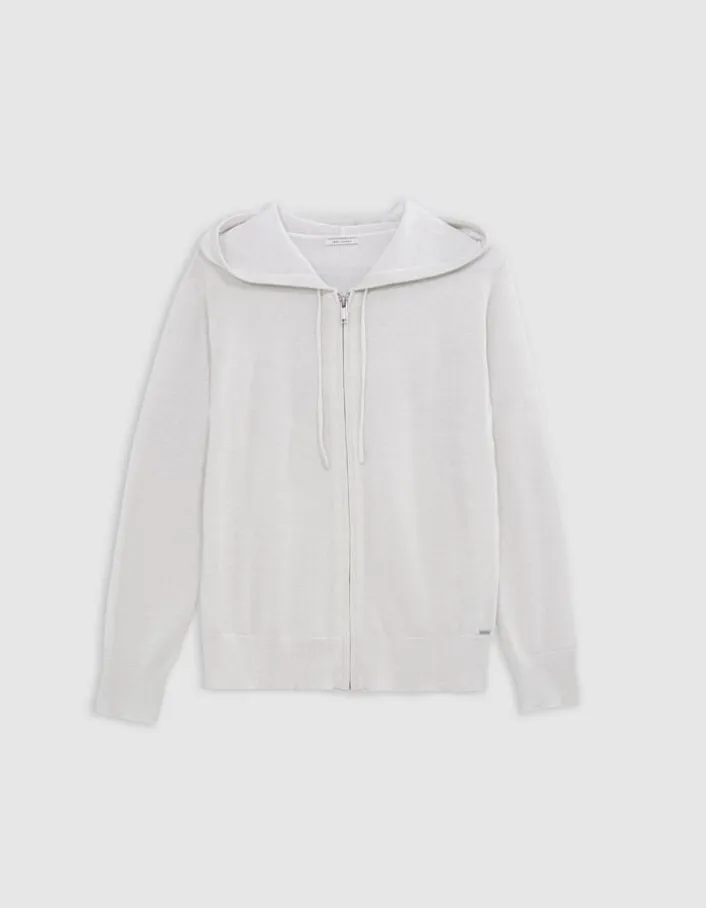 Cardigan blanc tricot pailleté motif chevrons ajouré dos Femme