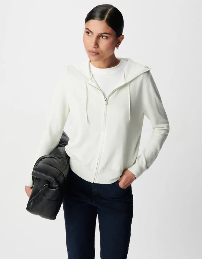 Cardigan blanc tricot pailleté motif chevrons ajouré dos Femme