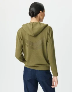 Cardigan à capuche kaki tricot lurex chevron dos Femme