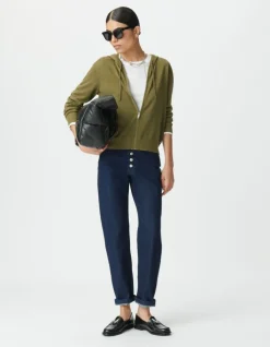 Cardigan à capuche kaki tricot lurex chevron dos Femme