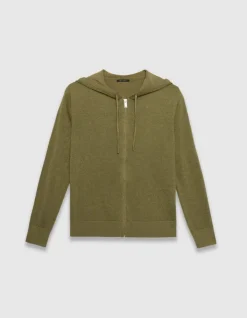 Cardigan à capuche kaki tricot lurex chevron dos Femme