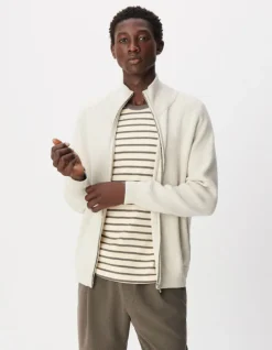 Cardigan col camionneur blanc tricot zippé Homme