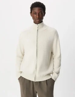 Cardigan col camionneur blanc tricot zippé Homme