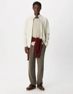 Cardigan col camionneur blanc tricot zippé Homme