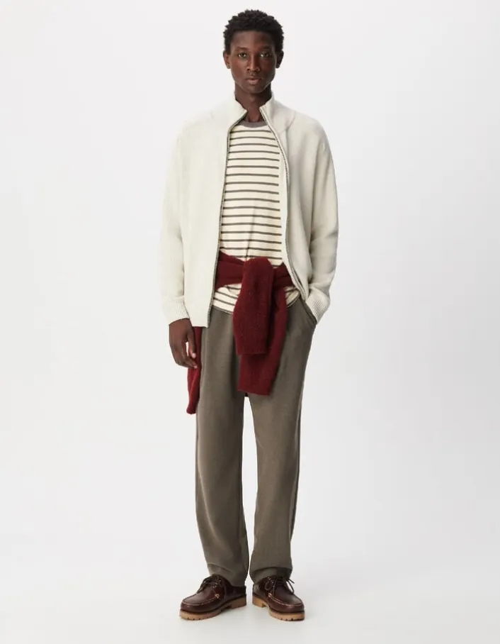 Cardigan col camionneur blanc tricot zippé Homme