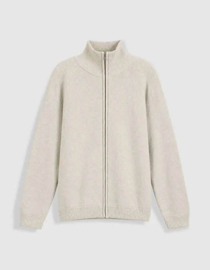 Cardigan col camionneur blanc tricot zippé Homme