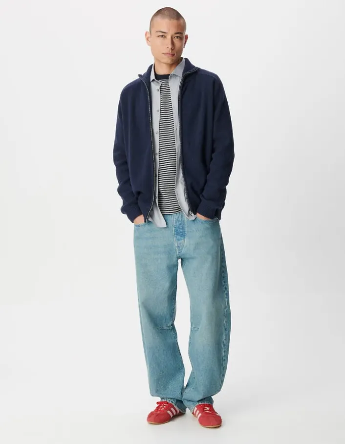 Cardigan col camionneur marine tricot zippé Homme
