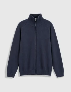 Cardigan col camionneur marine tricot zippé Homme