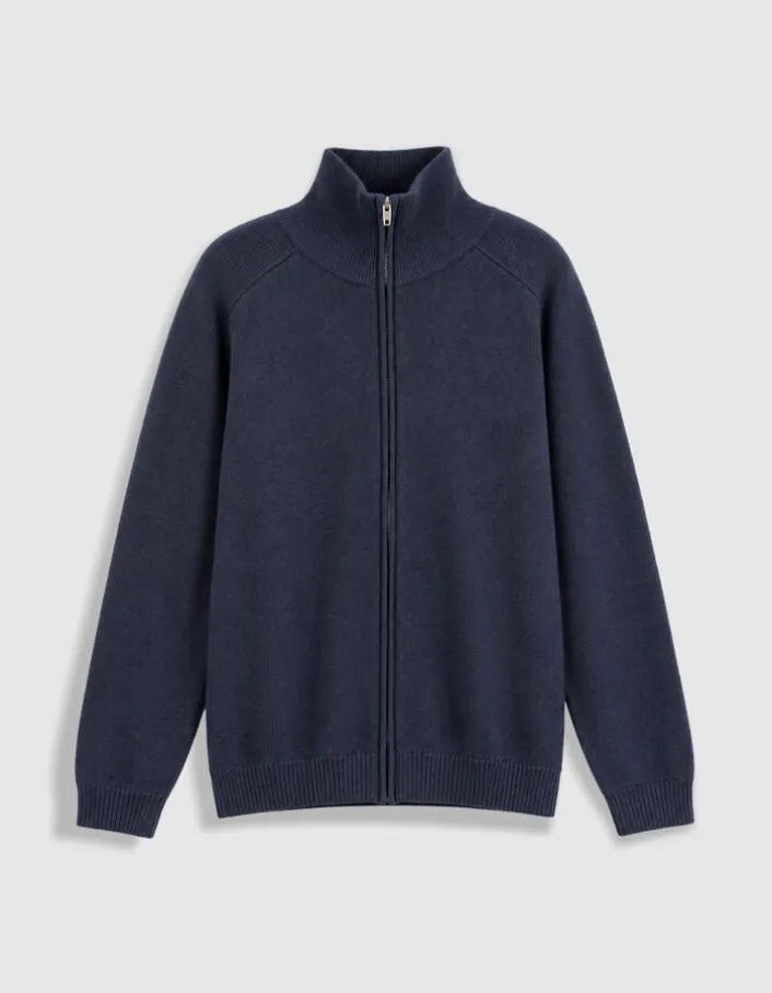 Cardigan col camionneur marine tricot zippé Homme