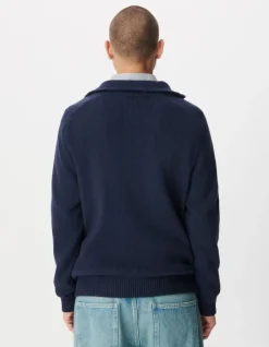 Cardigan col camionneur marine tricot zippé Homme