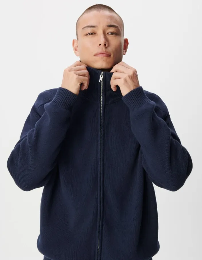 Cardigan col camionneur marine tricot zippé Homme