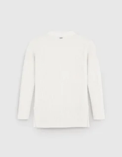 Cardigan col V blanc cassé tricot côtelé boutonné Femme