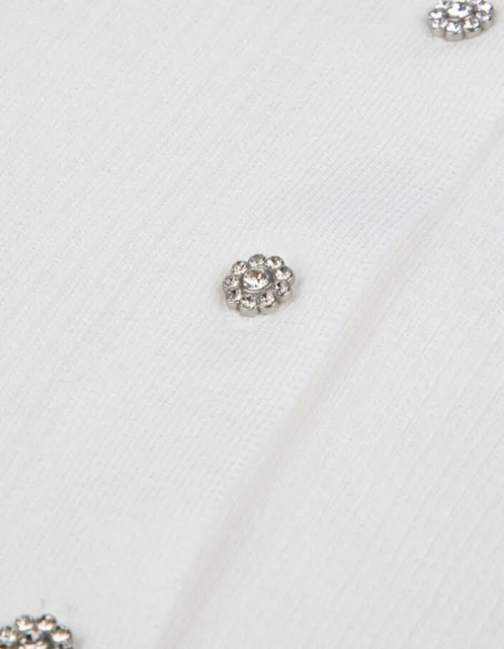 Cardigan col V blanc cassé tricot côtelé boutonné Femme