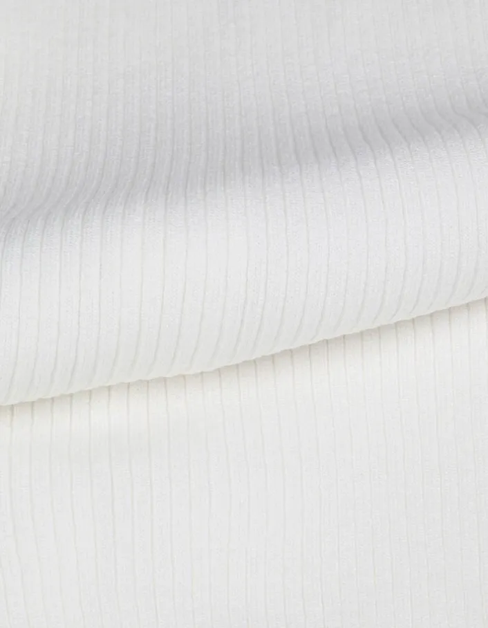 Cardigan col V blanc cassé tricot côtelé boutonné Femme