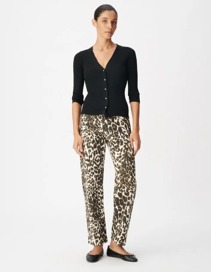 Cardigan col V noir tricot côtelé boutonné Femme