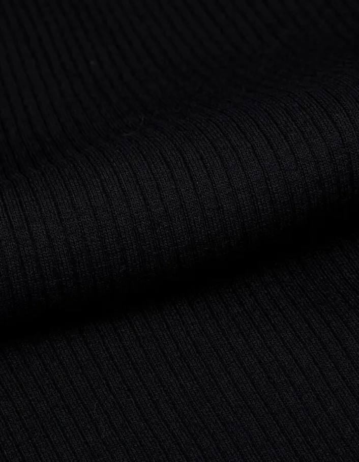 Cardigan col V noir tricot côtelé boutonné Femme