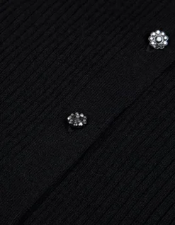 Cardigan col V noir tricot côtelé boutonné Femme