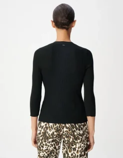 Cardigan col V noir tricot côtelé boutonné Femme