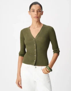 Cardigan col V noir tricot côtelé boutonné Femme