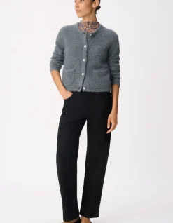Cardigan gris tricot mousseux 100% laine Femme