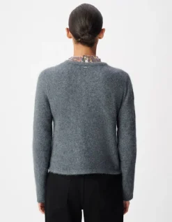 Cardigan gris tricot mousseux 100% laine Femme