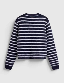 Cardigan manches longues marine rayures 100% laine Femme