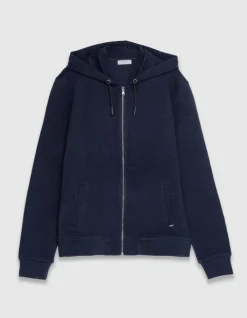 Cardigan marine coton bio maille Ottoman à capuche Homme