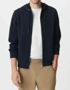 Cardigan marine coton bio maille Ottoman à capuche Homme