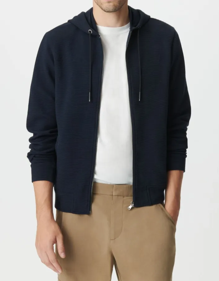 Cardigan marine coton bio maille Ottoman à capuche Homme