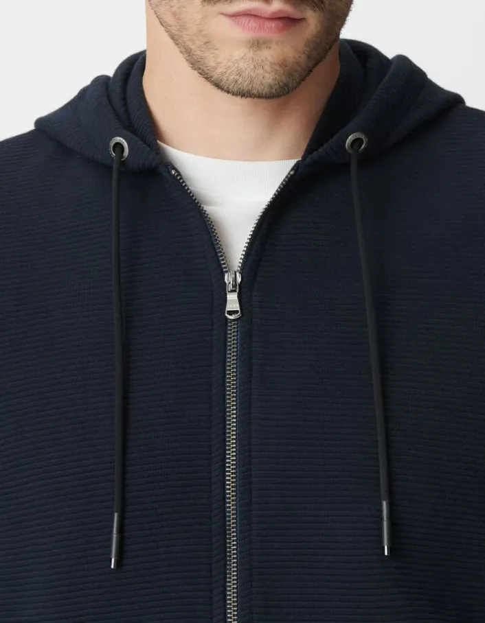 Cardigan marine coton bio maille Ottoman à capuche Homme