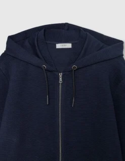 Cardigan marine coton bio maille Ottoman à capuche Homme
