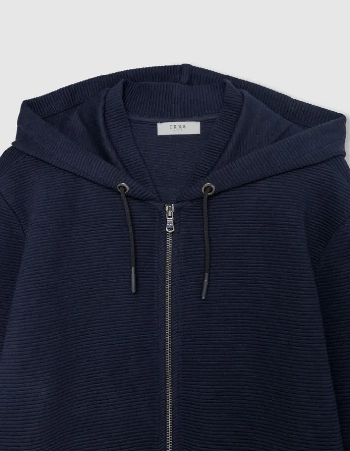 Cardigan marine coton bio maille Ottoman à capuche Homme