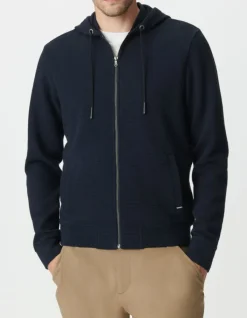 Cardigan marine coton bio maille Ottoman à capuche Homme