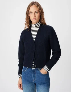 Cardigan marine tricot côtelé Femme