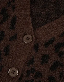 Cardigan marron tricot motif léopard Femme